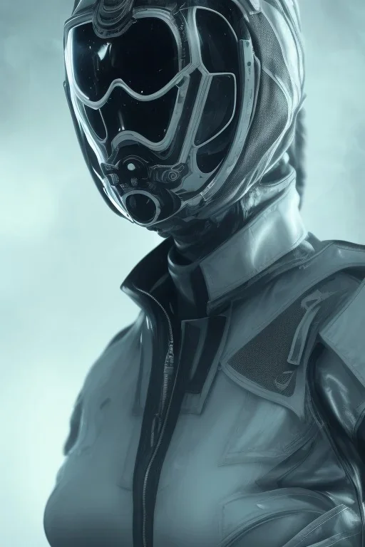 All Black female german soldier, ghost, wearing high tech mask, white smoke, dark, rage, sorrow, high definition, ultra 8 k, volumetric lighting, blue fire, fog