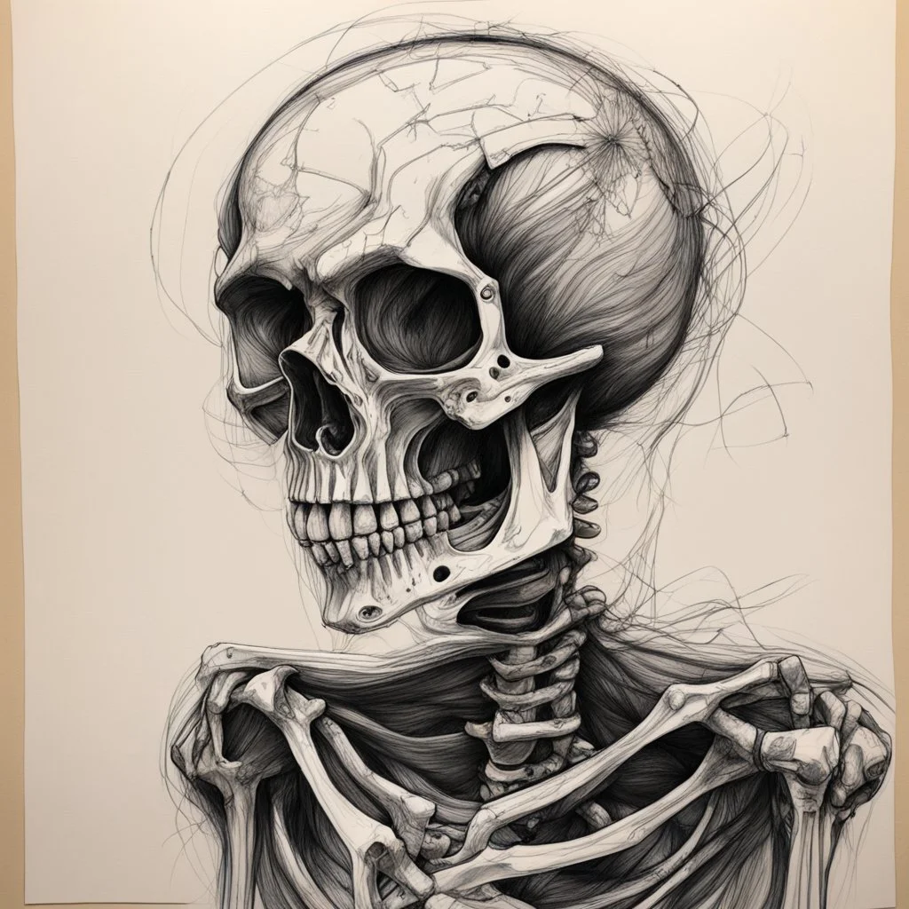 neo expressionism skeleton, pen and pencil sketch, Highly Detailed