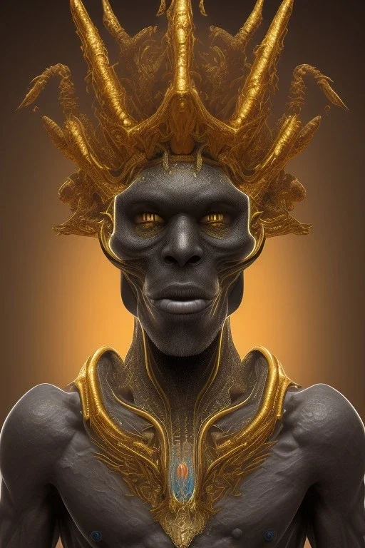 black male African alien, cracks in the head, wicked, Asian eyes, crown, blood, 8k, finely detailed, photo realistic, Boris Vallejo style turquoise skull head gold dragon space alien rain skeleton gold tooth silver helmet silver space suit spaceships