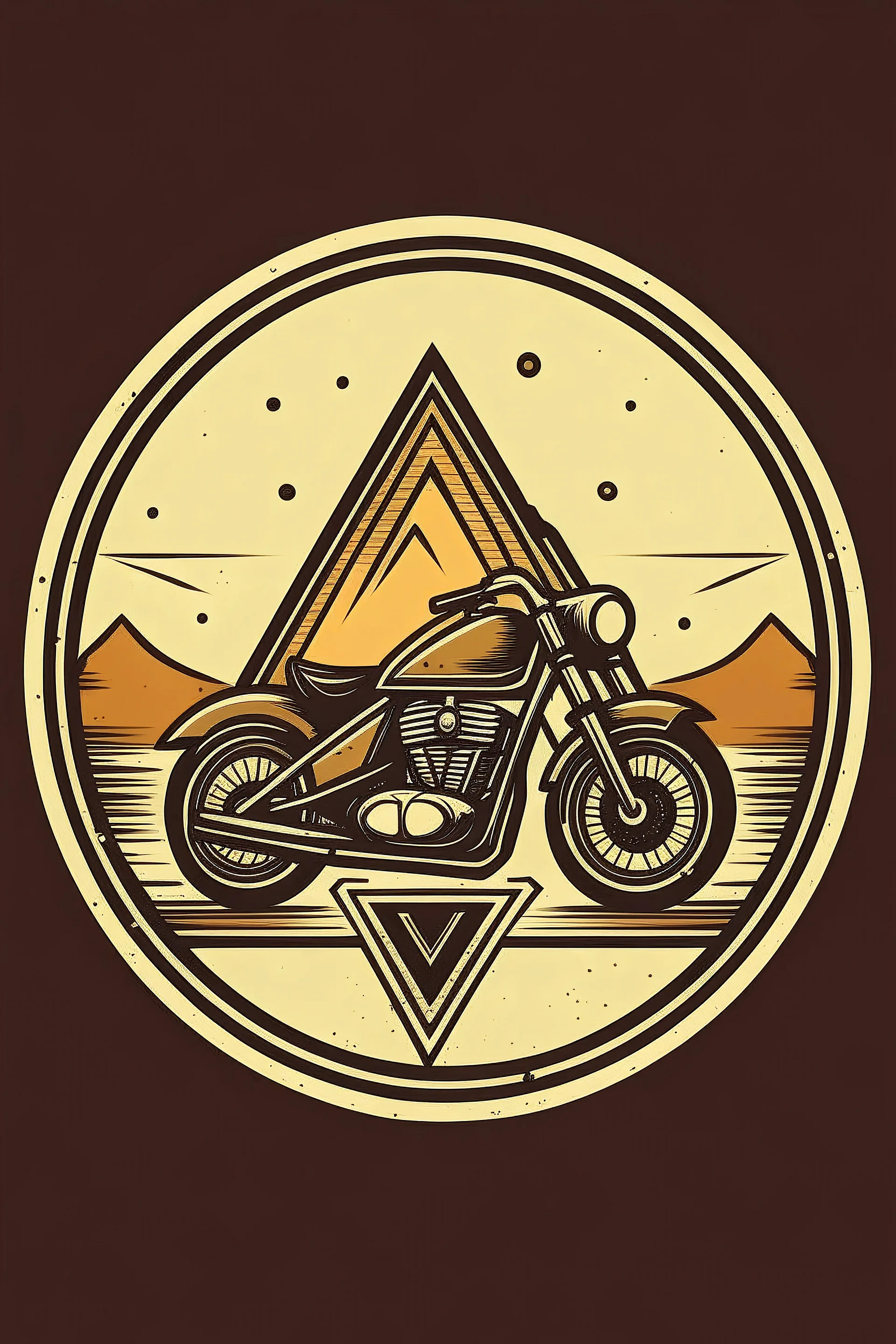 Logo de motocicleta con una pirámide de fondo en 2d vintage