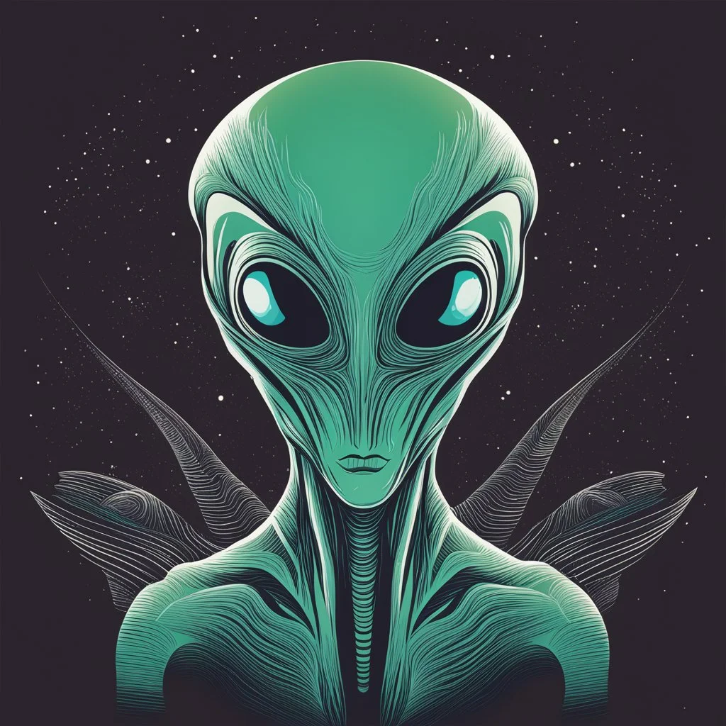 Ilustración vectorial de Alien, colores contrastantes