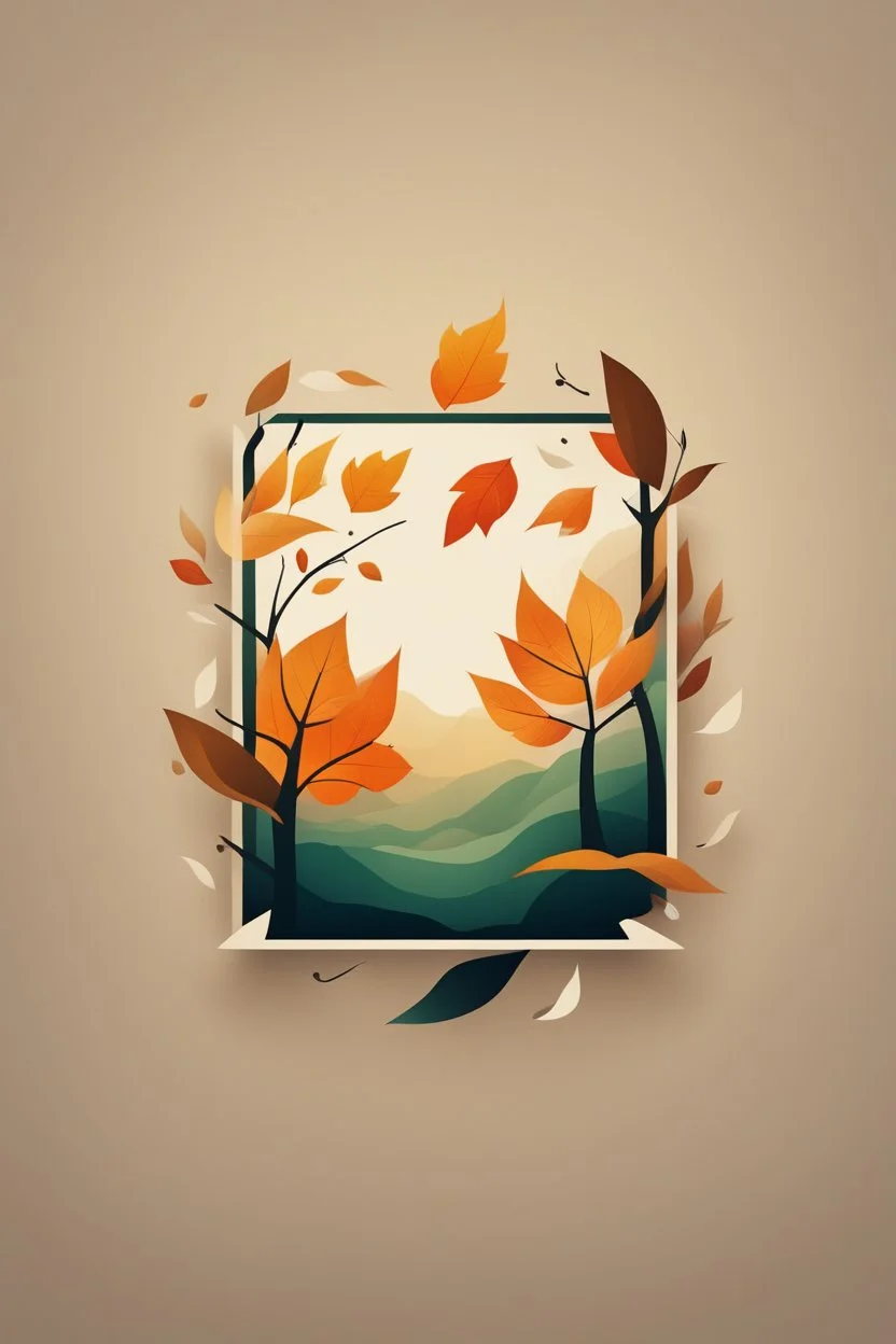 square logo , landscape with leaf fall, flying leaves
