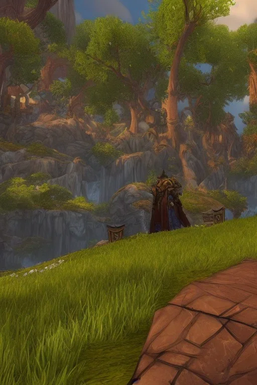 world of warcraft, r crumb, scenery, unreal engine 5, rtx, warcraft 3, goldshire