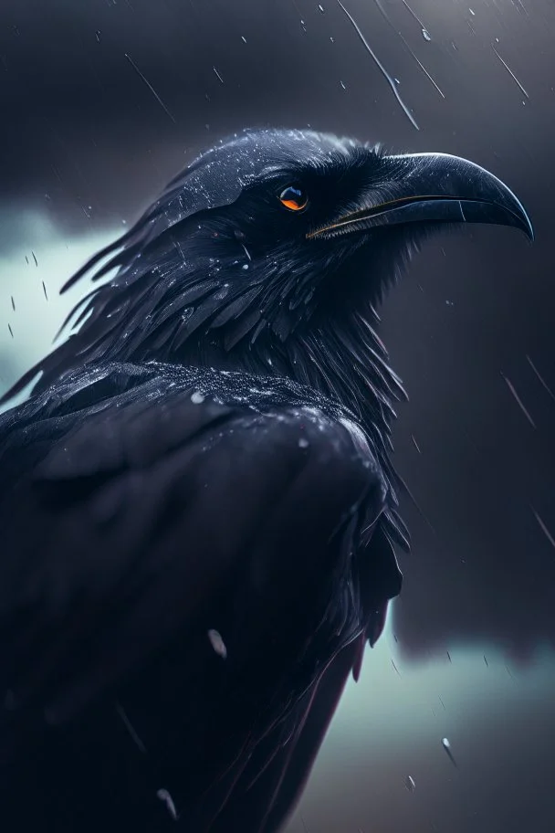 storm crow, 4 k, trending art, depth of field, high detail, high contrast