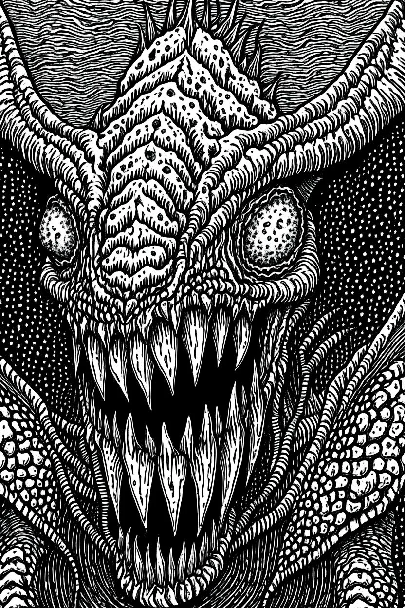 Moth / shark hybrid demon in the style of Berserk manga. B/w.