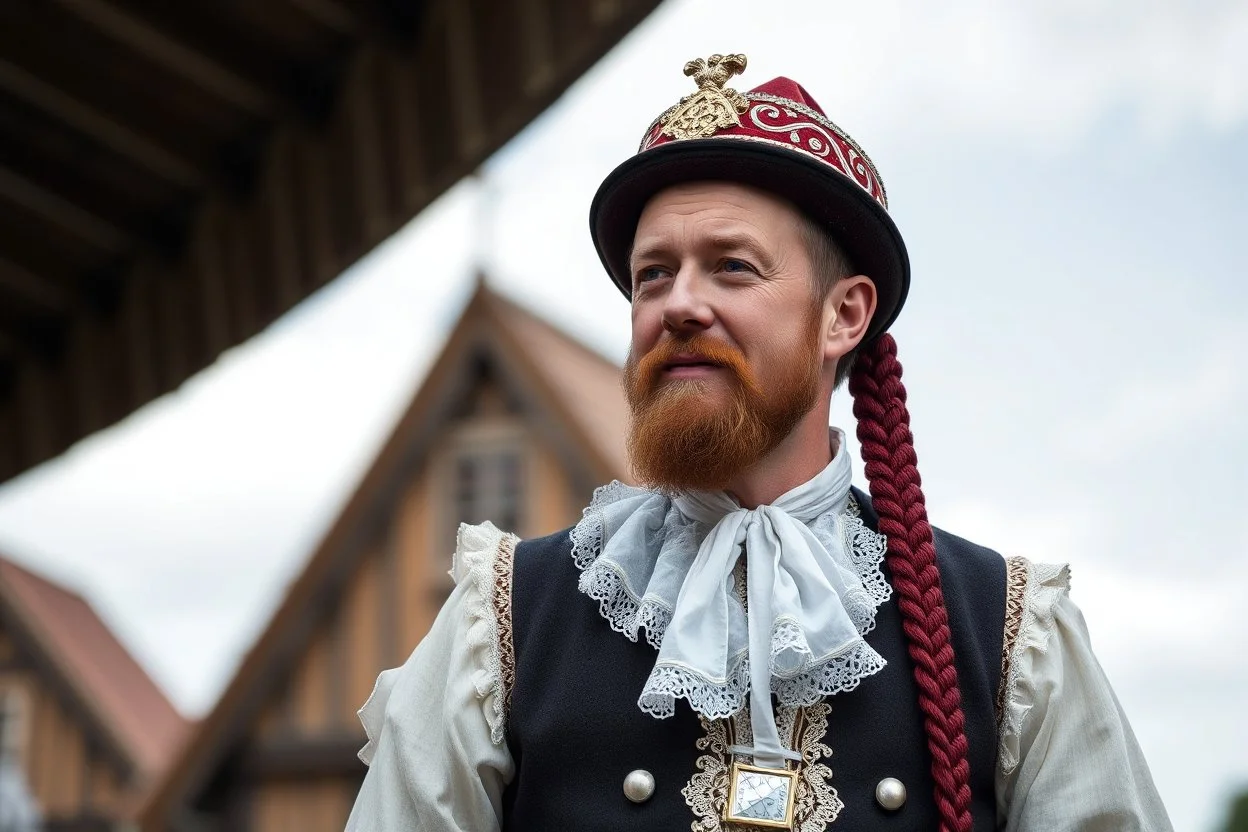 Crée une photo realiste de Bart De wever en costume folklorique de gille de binche.