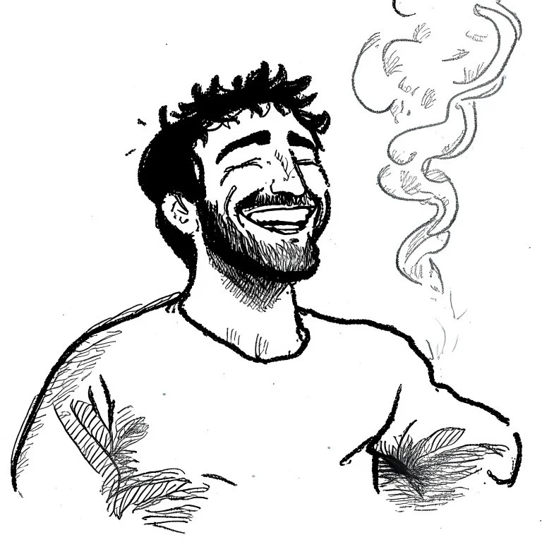 Sketch of A man enjoying the intoxicating feeling from the weed