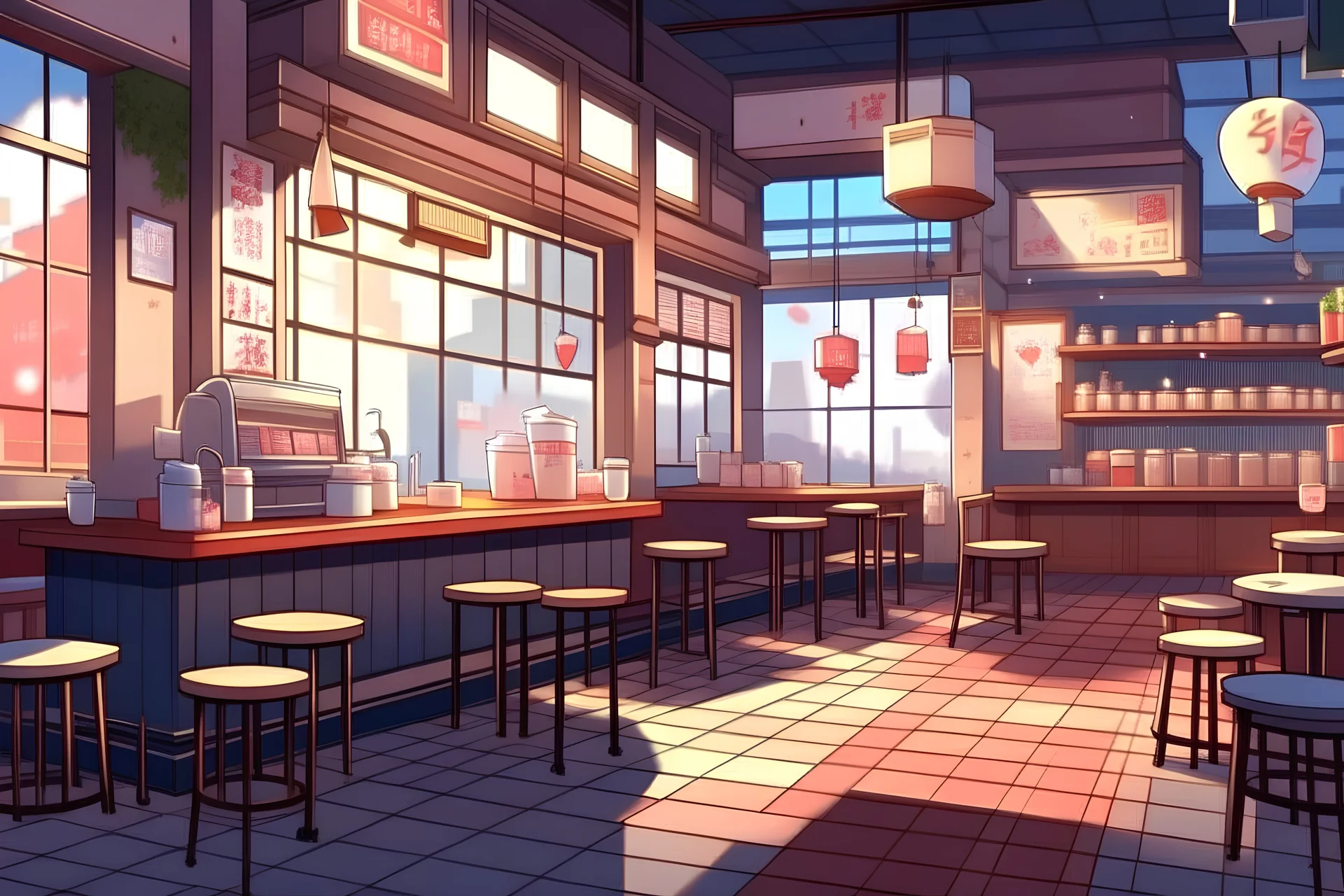 Cute Fantasy Chibi Anime Cafe in Pastel