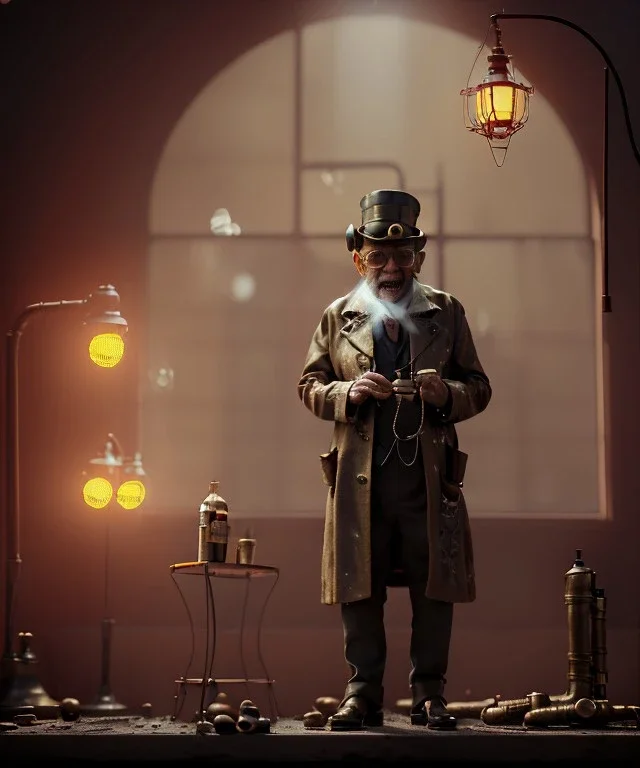 steampunk, cabaret scene. old man. little monkey, Sunglasses, rain, smoking, happy, hot. people background, highly detailed, concept art, unreal engine 5, god rays, ray tracing, RTX, lumen lighting, ultra detail, volumetric lighting, 3d, finely drawn, high definition, high resolution.