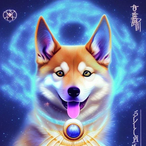 esoteric glowing blue aura doge shiuba inu with orbs