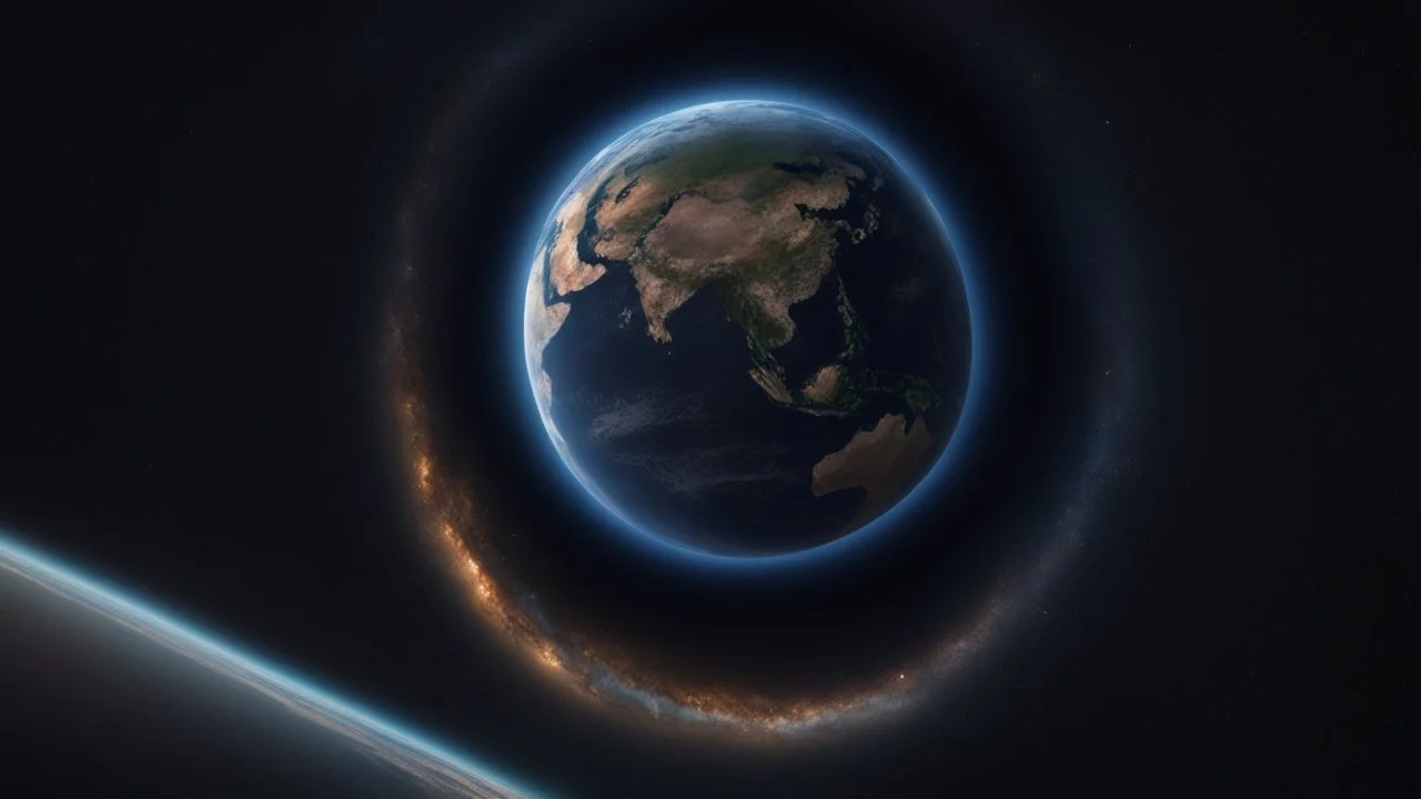 تصوير جوي للأرض من الفضاء، حيث يظهر الكوكب الأزرق الجميل في خلفية مظلمة وغامضة. تتلألأ سطح الأرض بألوانها المتعددة، ويتجلى لمحة من السحب والمحيطات. تنعكس ضوء الشمس بلطف على الجانب المضاء، مشيرةً إلى التنوع والجمال الذي تحمله هذه الكوكبة المعجزة.