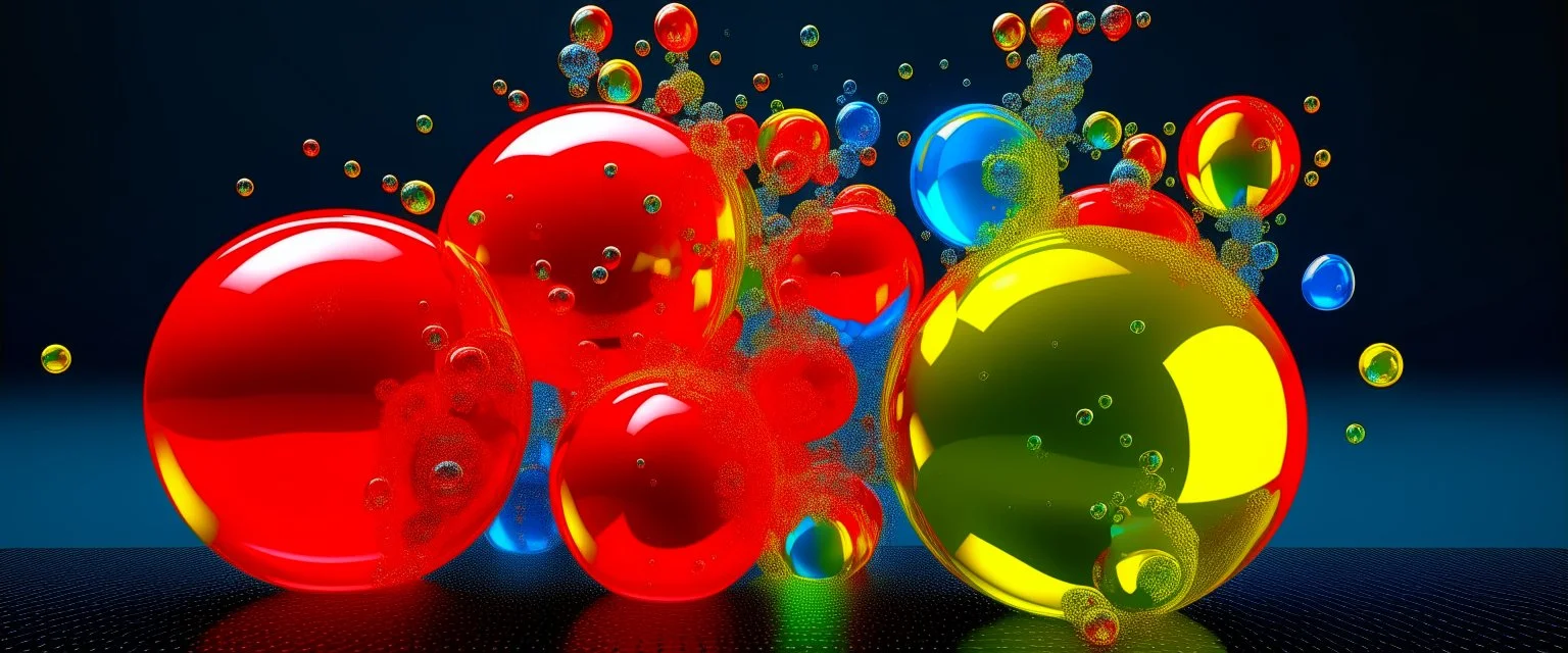 a high definition IMAGE detailing DEAD BUBBLES, PRIMARY COLORS, VIVID, VRAY