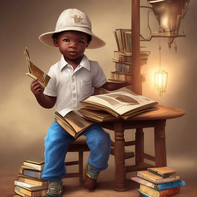 African American baby boy architect with books