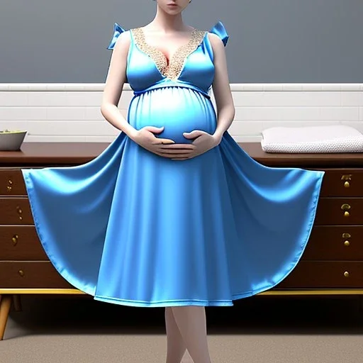 realistic photo of a 23-year-old boyish boylike tomboy, short men's hairstyle, short black hair, boyish face, beautiful women's cleavage, wide hips, big ass, pregnant in a satin lace dressing gown in a maternity ward