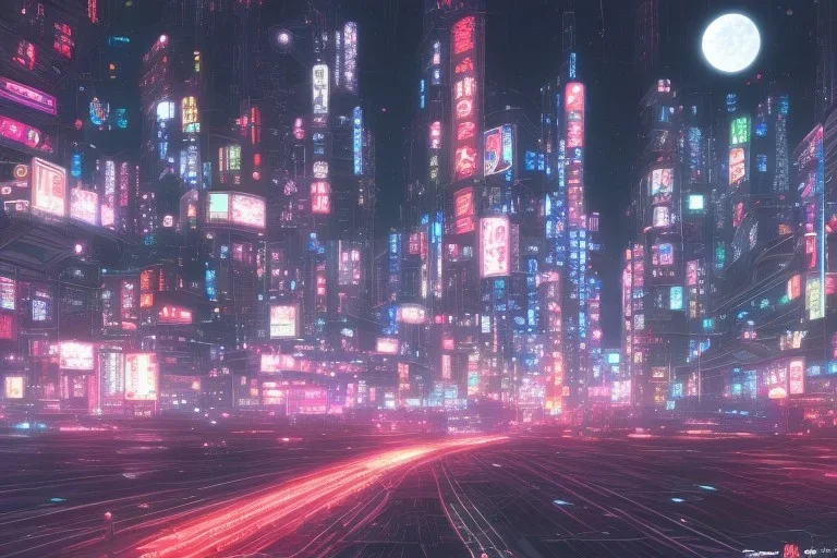 Japanese cyberpunk night city with stars in the sky and buildings, digital art