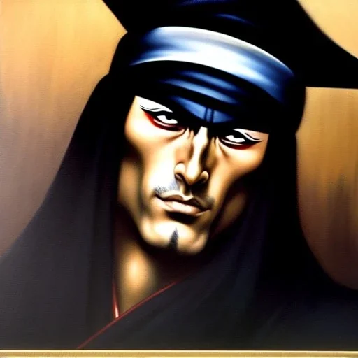 portrait of 'Mujuro Utsutsu-Ninja Scroll',painting by Earl Norem, simon Bisley, evan lee, 86-86, oil on canvas, cinematic composition, extreme detail,fit full head inside picture,8k