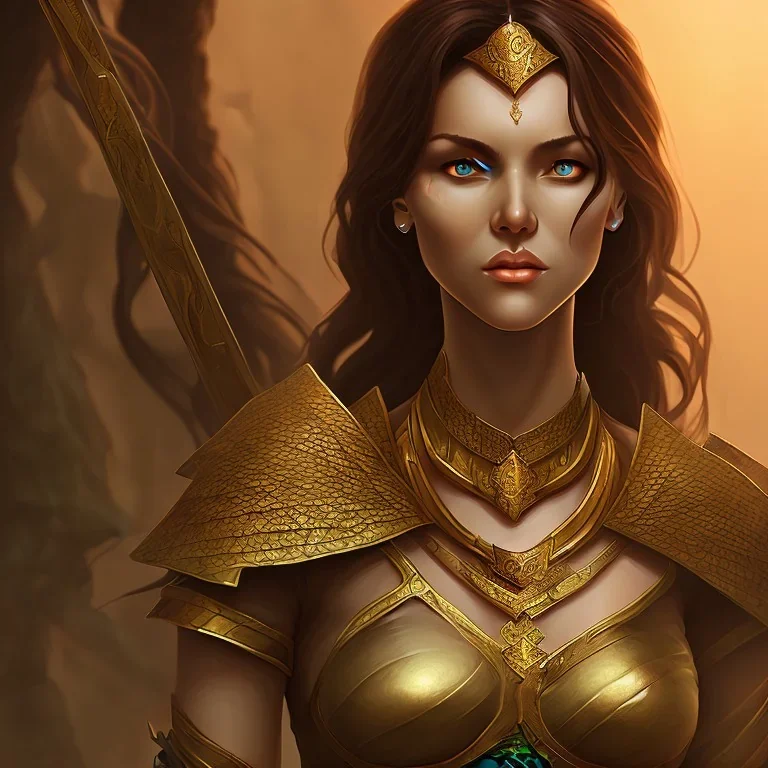 dungeons and dragons, female human, druid, brown hair, brown eyes, full body, realistic face, short hair, facial scarring