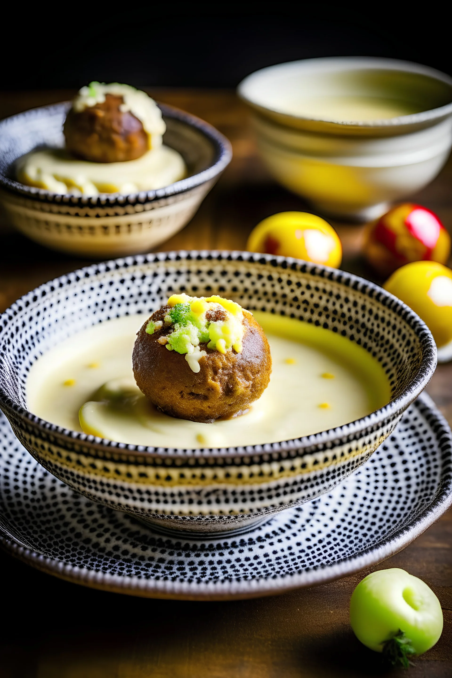 Moroccan Date and Nut Balls Accompanied by Sugar-Free Vanilla Custard