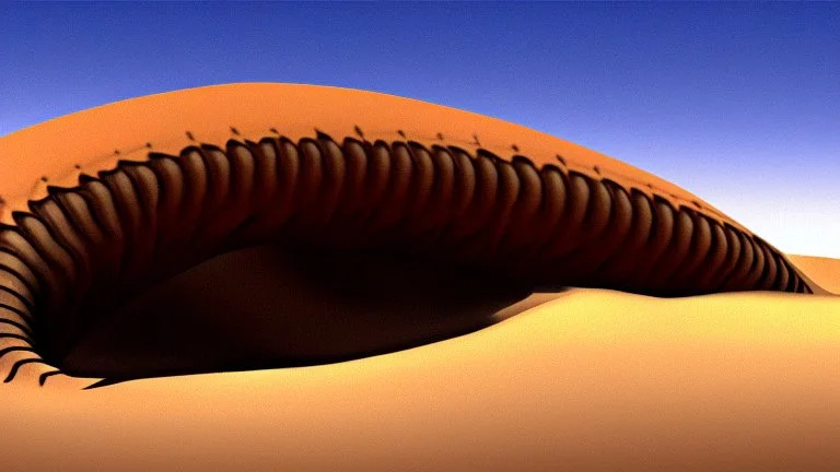 In the desert in the dunes a large sandworm full screen, concept art