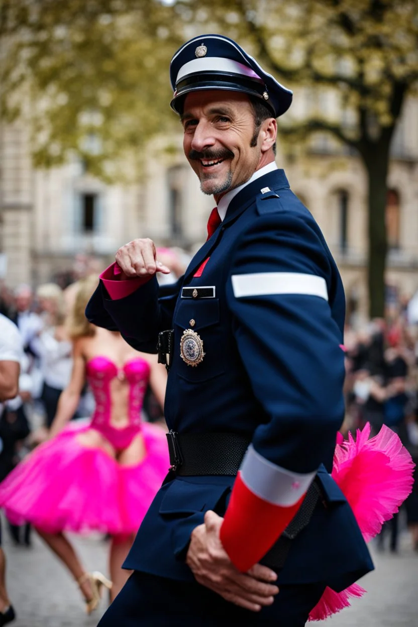 french policeman dressed as a revue dancer