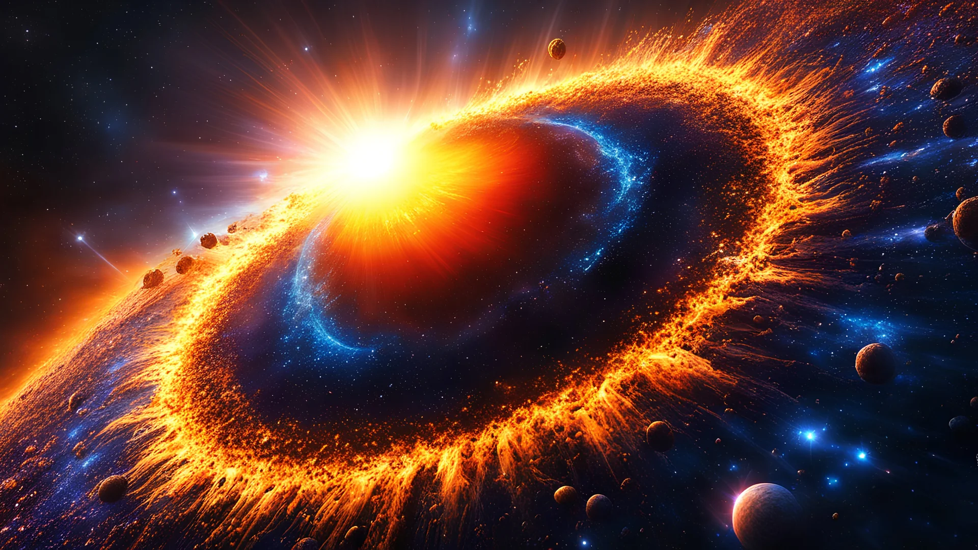 formation of the sun (creation of the galaxy), realistic image 8k, ultra hd, realistic, vivid colors, highly detailed, UHD drawing, pen and ink, perfect composition, beautiful detailed intricate insanely detailed octane render trending on artstation, 8k artistic photography, photorealistic concept art, soft natural volumetric cinematic perfect light