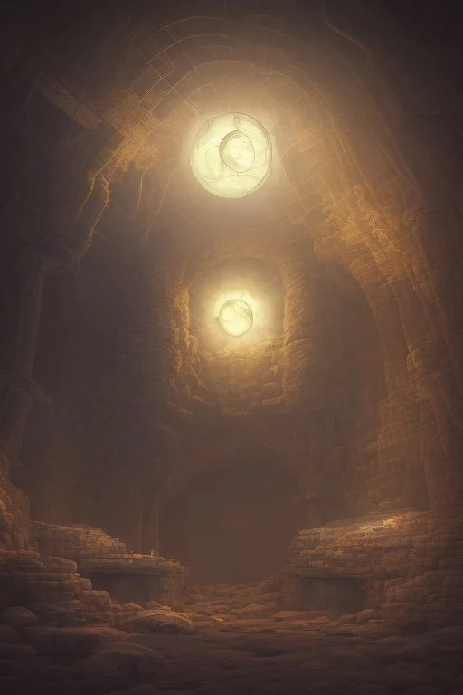 abstract, Moon like lamp in a dwarven mine underground, dungeon