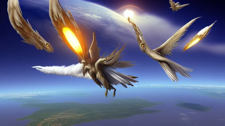 frightening winged creatures flying over the earth