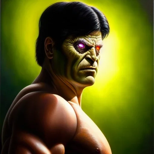 Ultra detailed fullbody Portrait in oil on canvas of Immortal Hulk,extremely detailed digital painting, extremely detailed face,crystal clear Big Glowing eyes, mystical colors ,perfectly centered image, perfect composition, rim light, beautiful lighting, 8k, stunning scene, raytracing, anatomically correct, in the style of robert e howard and Ken Kelley and Ohrai Noriyoshi and Simon Bisley and tomzj1