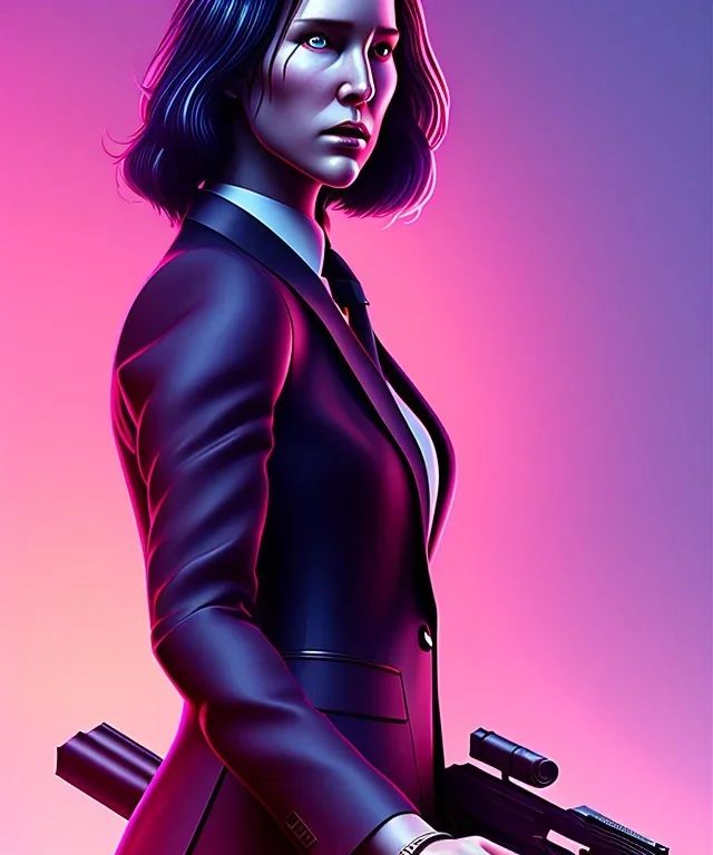 Female John wick, full body, bokeh, hyper realistic