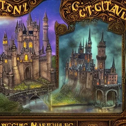 A magical gothic canal city of wizards, witches and warlocks with a castle Nick Harris style