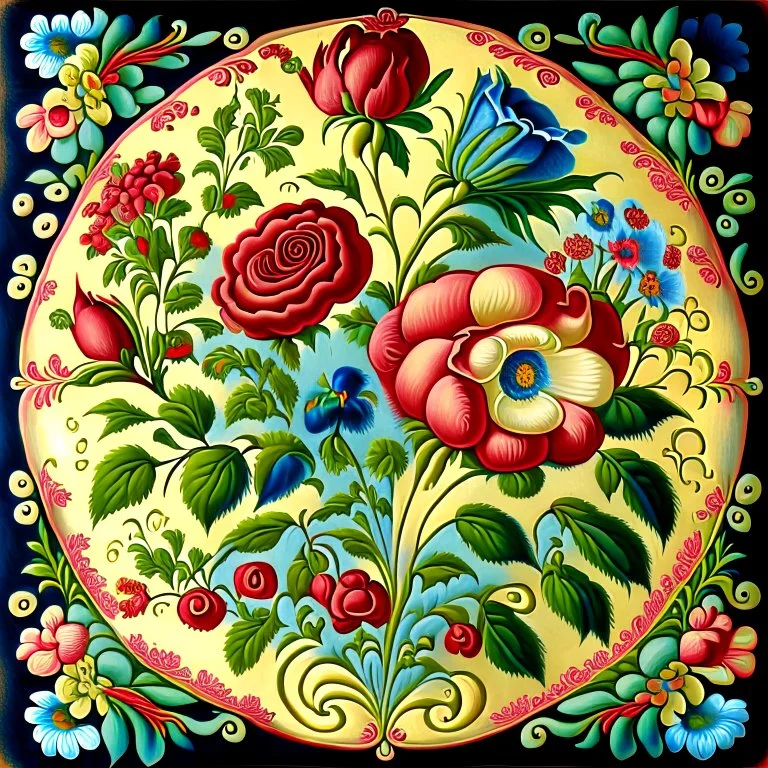 Rosemaling, plants, flowers, detailed, realistic