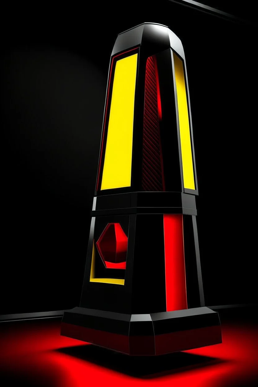 speaker, form inspired by taipei tower, architecture form, modern design style and black and red color