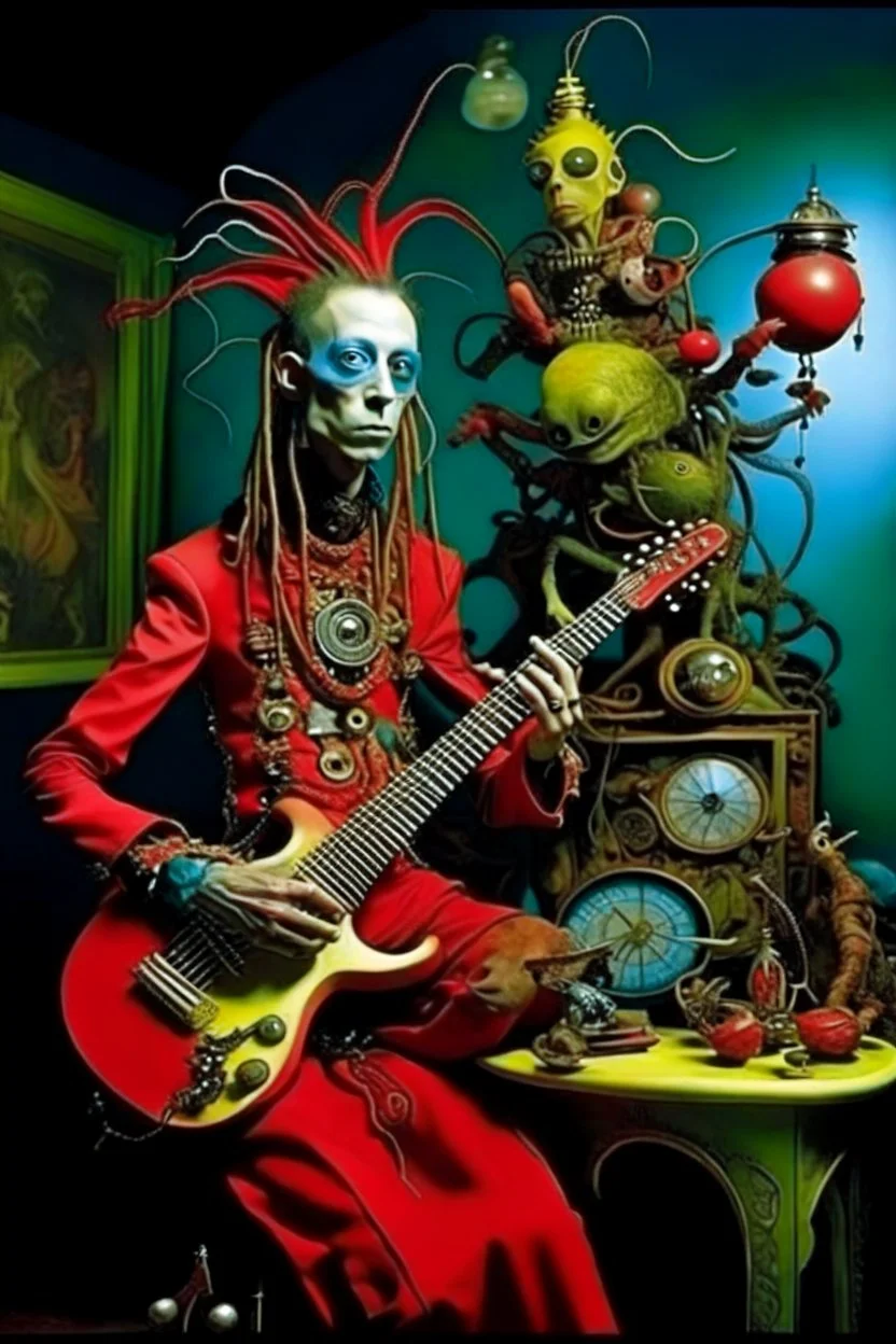 photo by tim walker : loan-blend human-alien biomorphic-animals squid indefinite head extreme wide shot head to toe portrait of weird krofft pufnstuff puppet voodoo cutie sitar player king human nervous systems, renaissance faire alex grey hyper detailed michael cheval with a playful expression made out of mechanical parts and robot arms; cyborg details, unusual and obscure photograph by františek vobecký of a surreal scene of ghastly men, pop art, clive barker style, 300mm f/.8, raw cinematic p