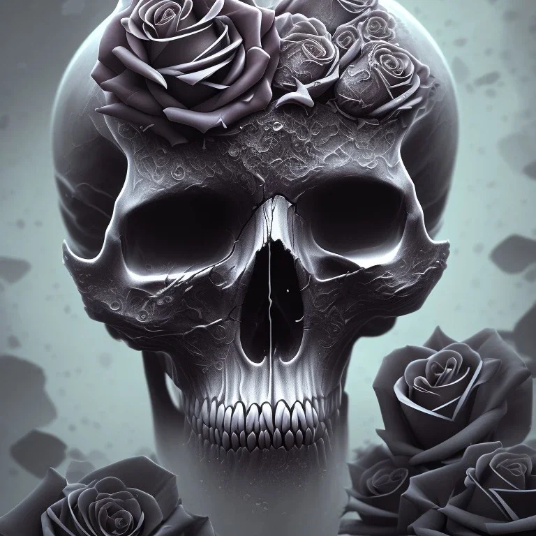 Skull , face close up ,poertrait , roses ,4k