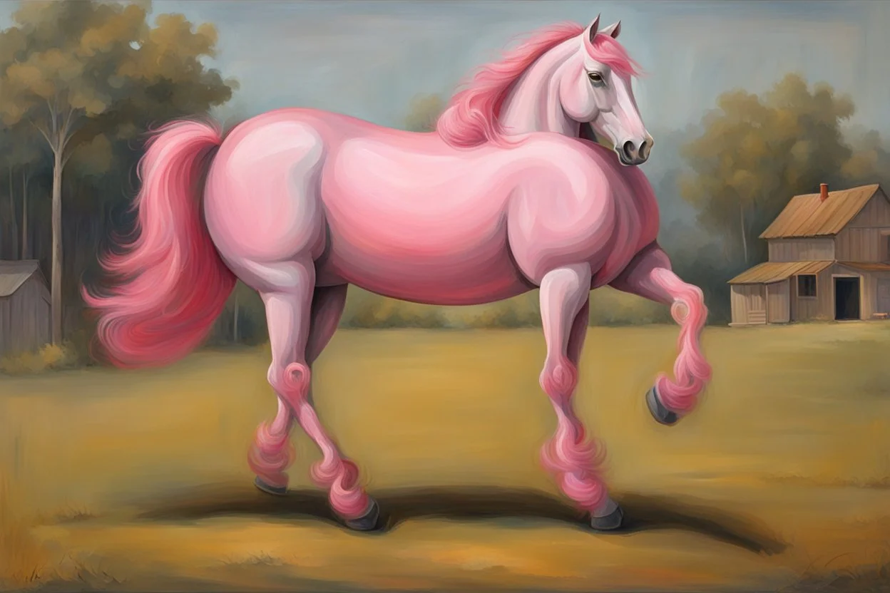 a pink horse like a 19th painting