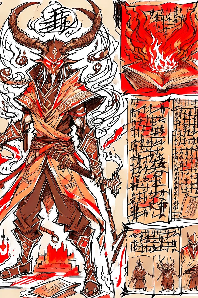 demon ninja, black fire magic,magic runes, ancient magi use, text description, golden cape,Sketch book, hand drawn, dark, gritty, realistic sketch, Rough sketch, mix of bold dark lines and loose lines, bold lines, on paper, turnaround character sheet,breath taking, sharp lense, professional photographie, 70mm lense, detail love, good quality, unreal engine 5, wallpaper, colerful, highly detailed, 8k, soft light, photo realistic