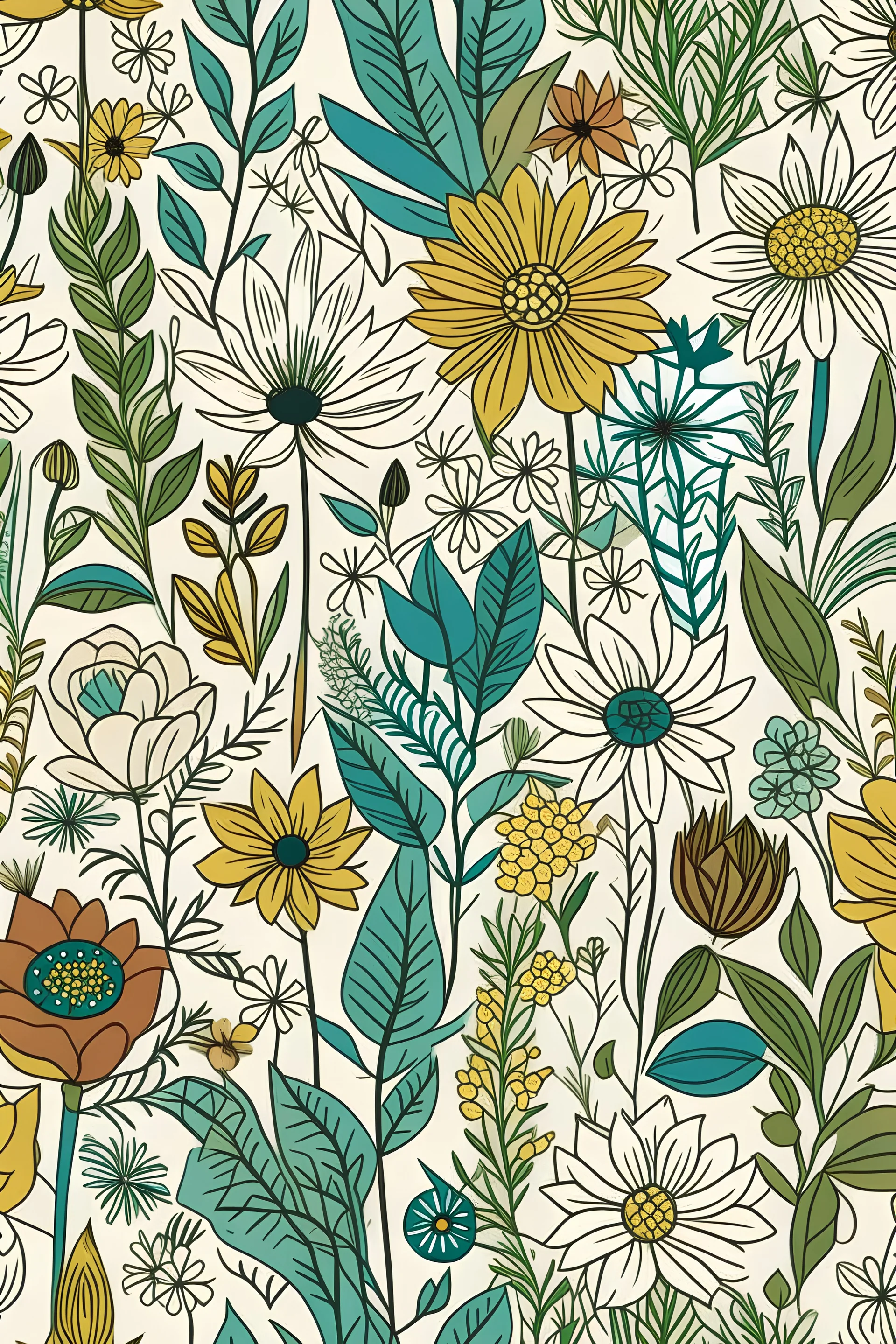 Various flower patterns and botanical illustrations