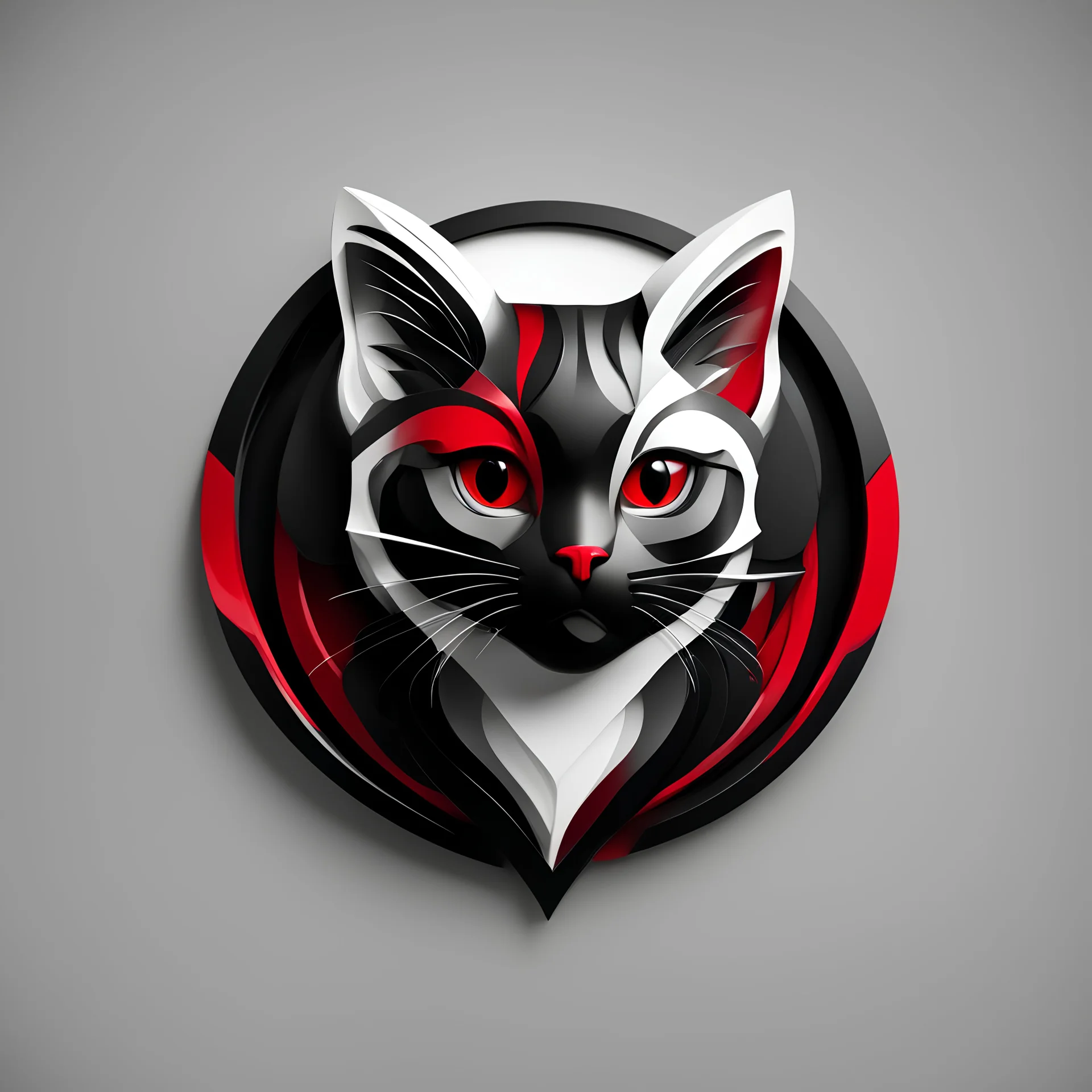 Logo 3D. Black, red and white palette Cat in artistic style