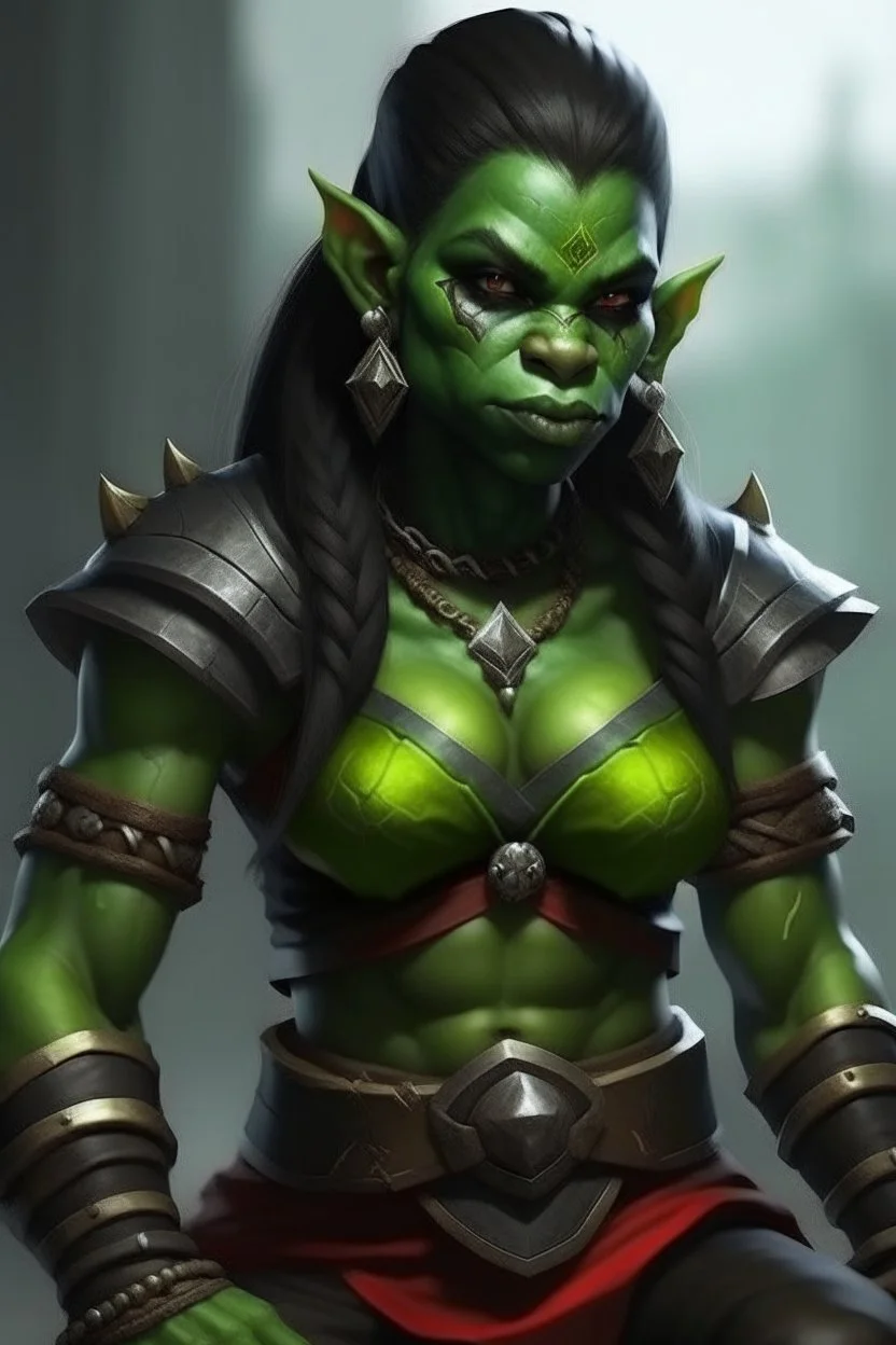 teen woman orc with emerald clothing