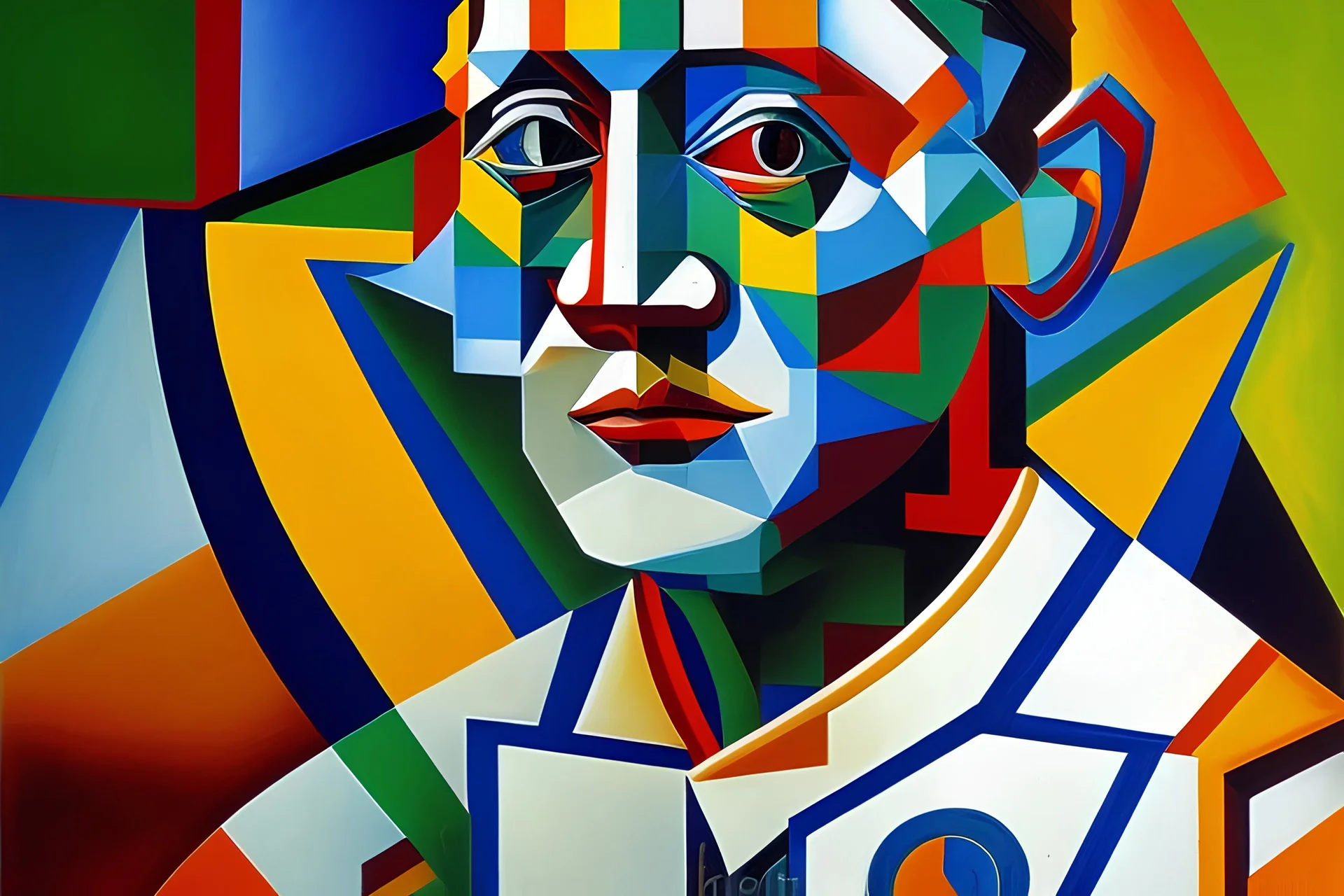 Cubism pablo picasso style, man showing love, football, oil painting,