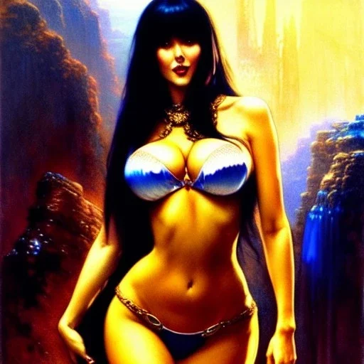 Drawing of beautiful face,'beautiful booty,Busty Vampirella',intense stare, ancient skintight armor, balanciaga fashion clothe painting by gaston bussiere, greg rutkowski, yoji shinkawa, yoshitaka amano, tsutomu nihei, donato giancola, tim hildebrandt, Oil on canvas, cinematic composition, extreme detail,fit full head inside picture,16k