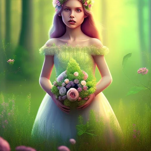 forest in flower girl, Special Lighting, Background. Solid color, forest