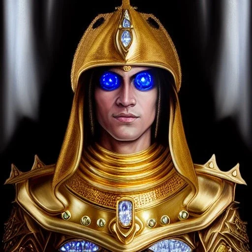 ultra detailed fullbody Portrait in oil on canvas of Integra Gold Saint Armor ,extremely detailed digital painting, extremely detailed face,crystal clear Big Glowing eyes, mystical colors , perfectly centered image, perfect composition, rim light, beautiful lighting, 8k, stunning scene,extremely sharp detail, finely tuned detail, ultra high definition raytracing, in the style of robert e howard and pablo oliveira and Ken Kelley and Ohrai Noriyoshi and Simon Bisley and tom