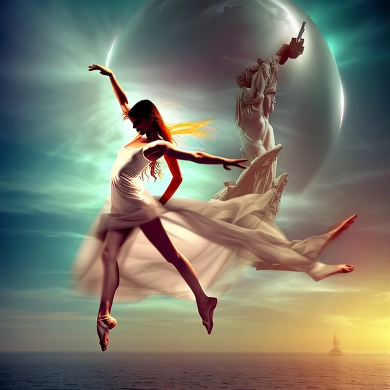 Revolution, dream of freedom, hope, dance, woman, digital art