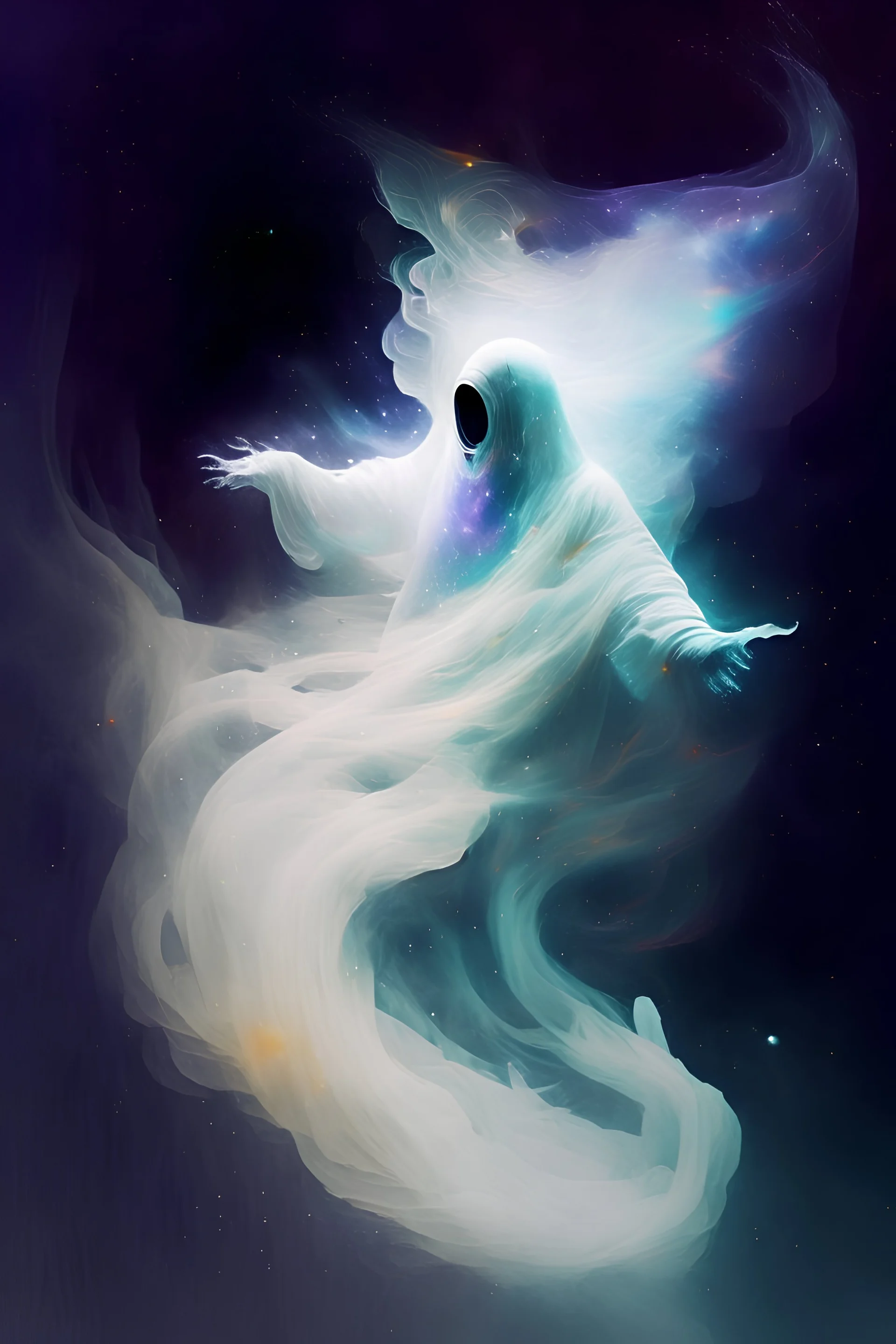 Paint a ghost spirit drifting through outer space.