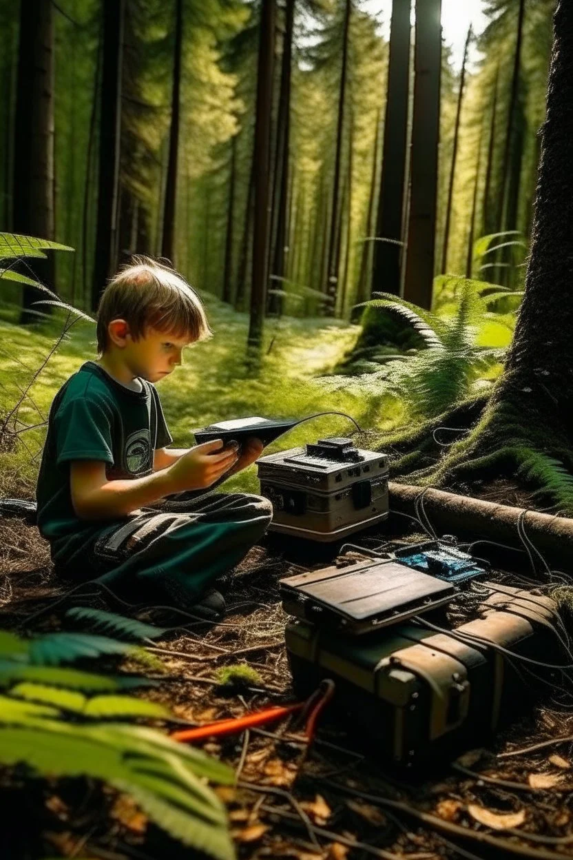 make a boy in the forest with a gaming setup