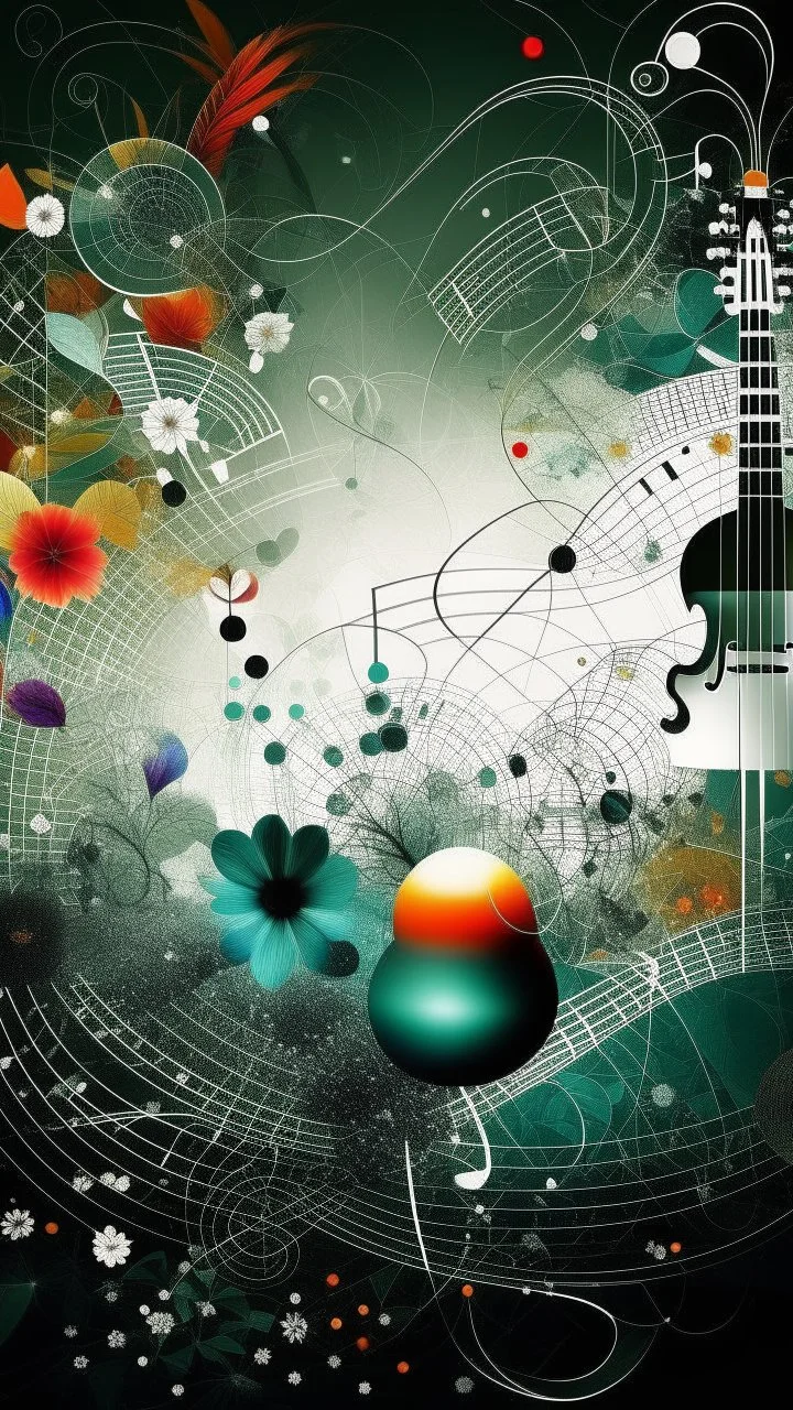 jazz music fusion with scientific details and universal background with musical notes like flowers
