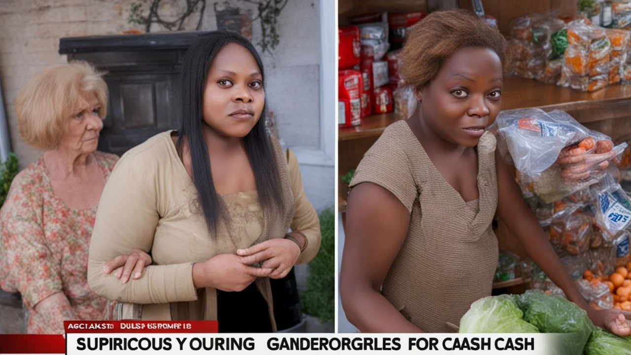 suspicious young woman sells her groceries to lady at house for cash