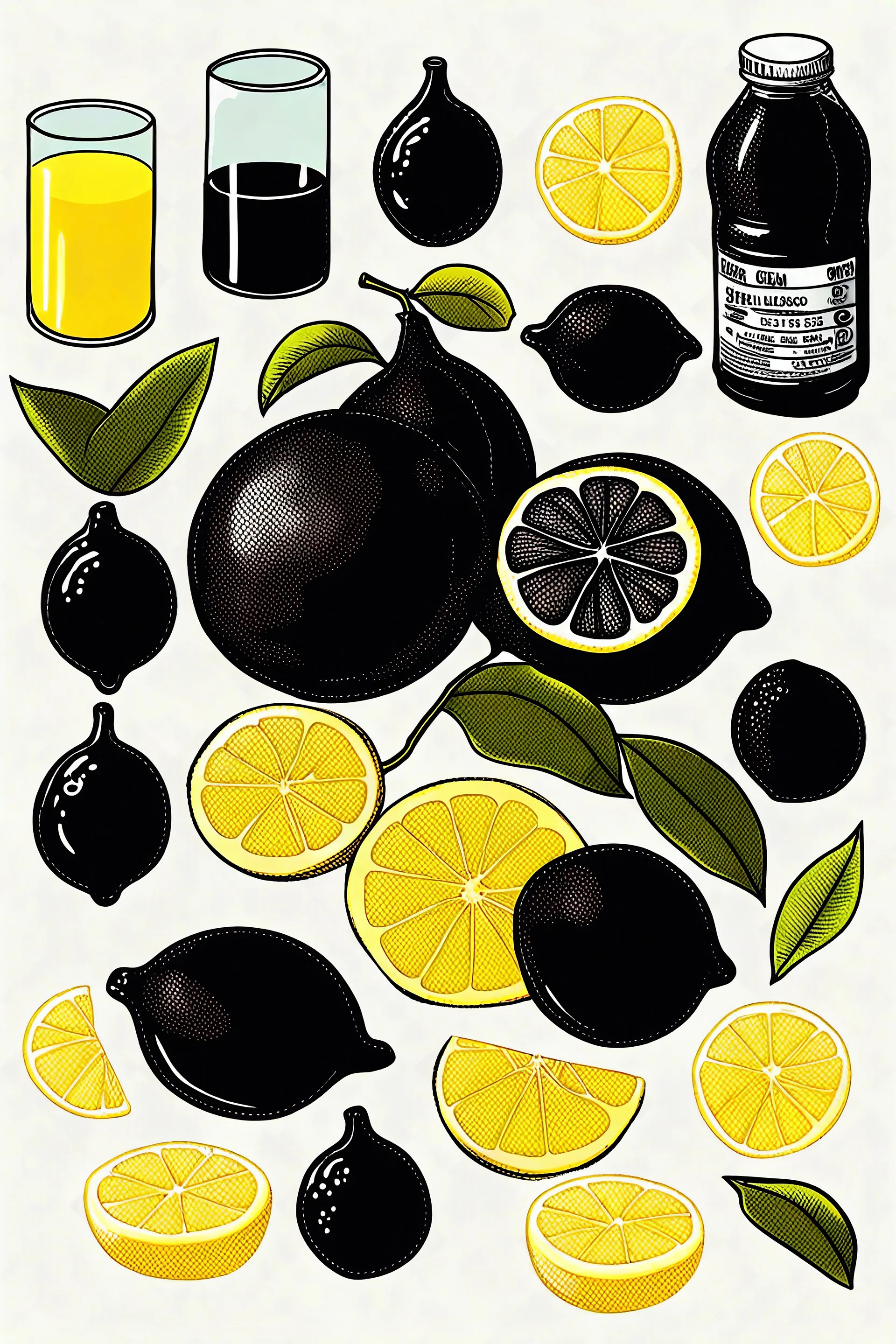 a drawing of a black lemon, black flesh and black juice