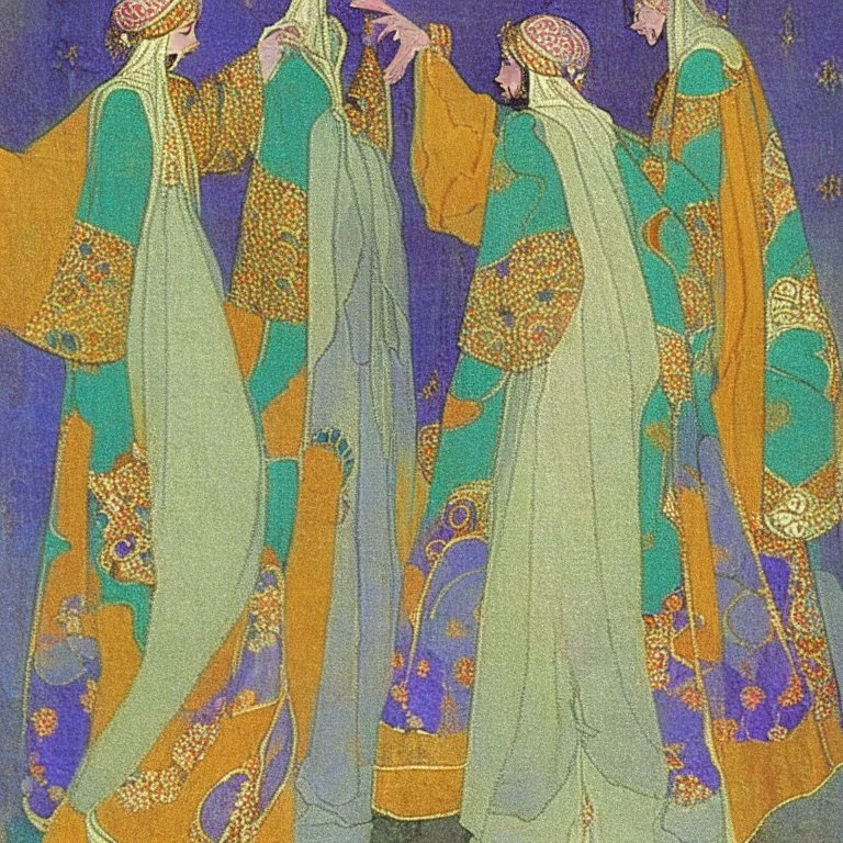 Odalisques in magnificent robes from 'Thousand and One Nights' by artist "Vittorio Zecchin"